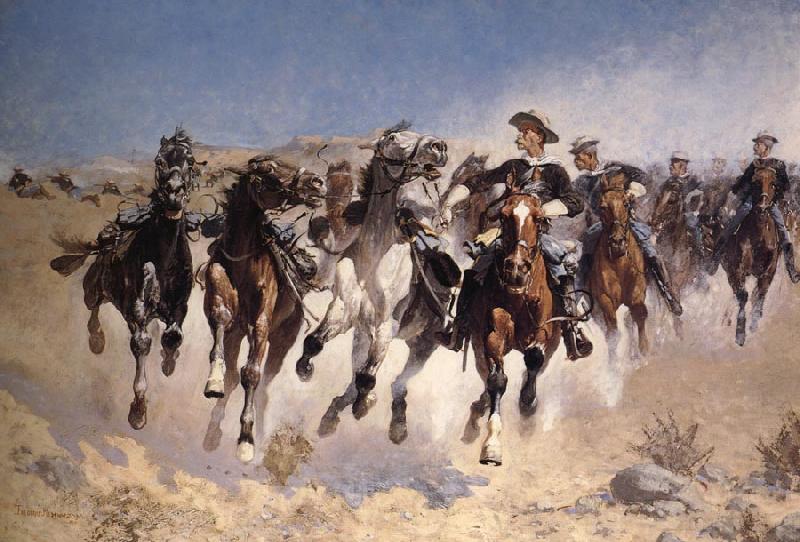 Frederic Remington Dismounted:The Fourth Trooper Moving the Led Horses Norge oil painting art
